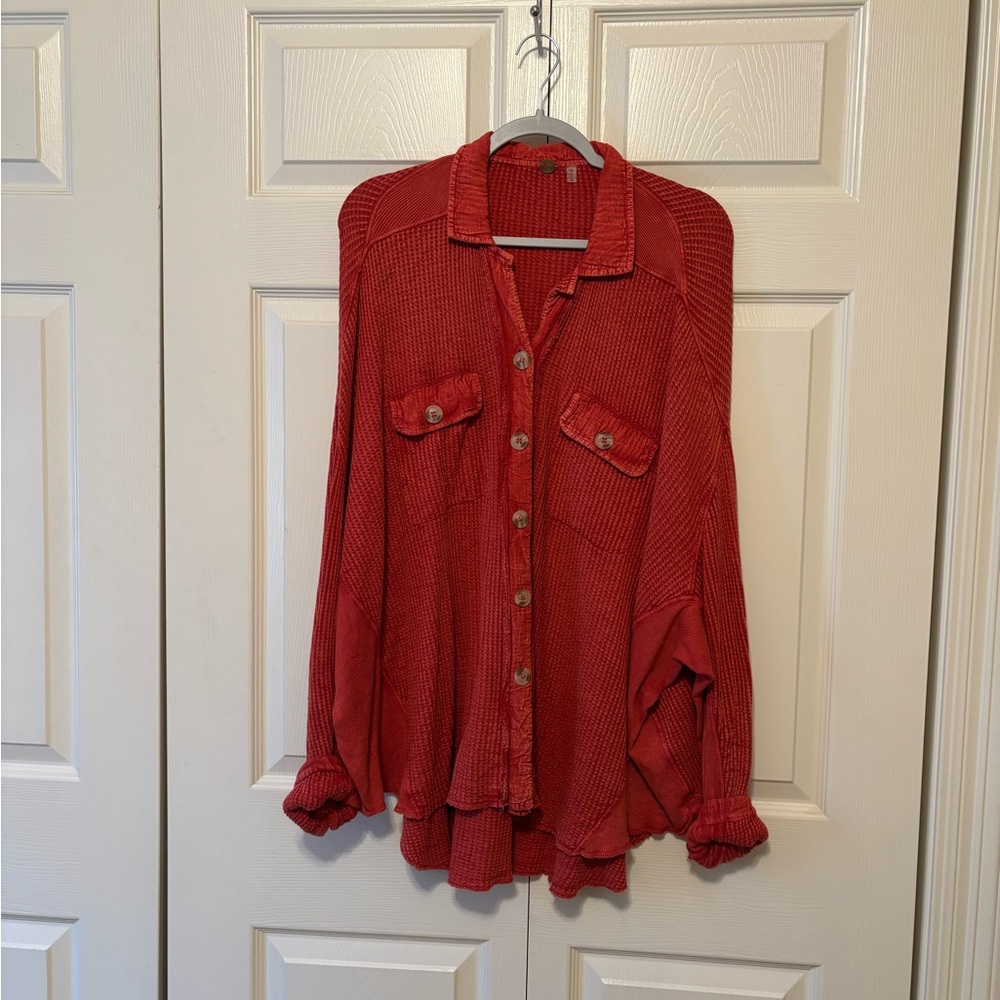 Free People Waffle Knit Button Down